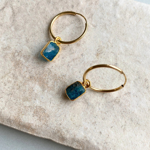 Decadorn Hoop Earrings - Neon Apatite Mini Gem Slice Gold