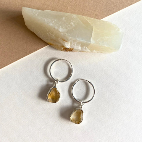 Decadorn Hoop Earrings - Carved Citrine Silver